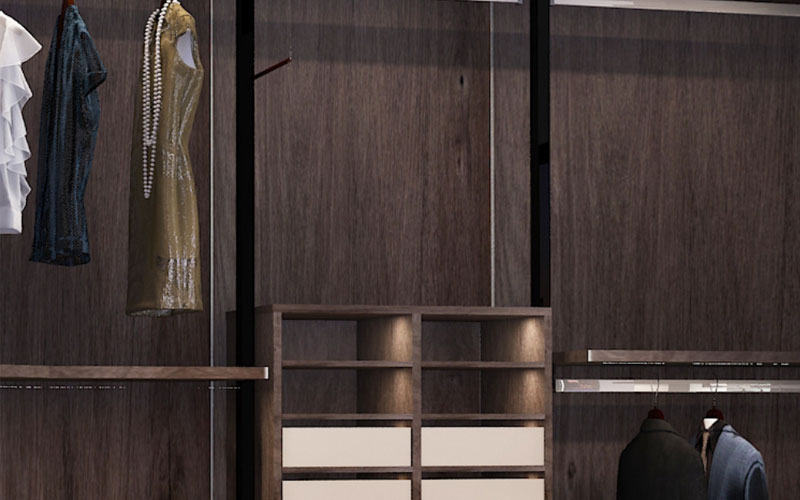 Offene Tür Kleider schrank Design mit High-End-Holzkorn Melamin Farbe